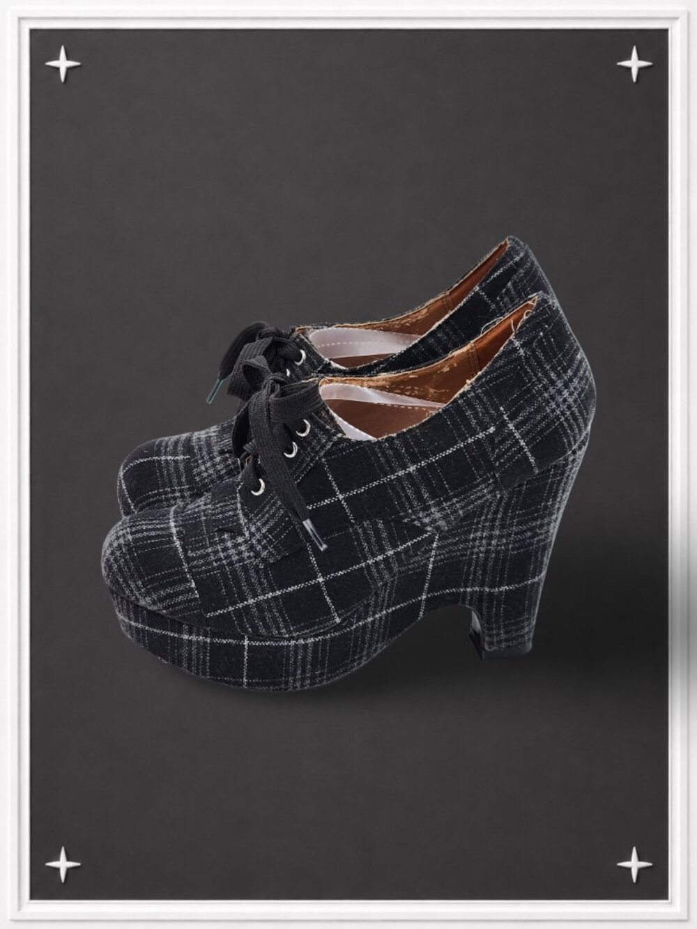 Vintage Y2K! Charcoal Plaid Oxford Heels | Women's 7 | Deadstock! s
